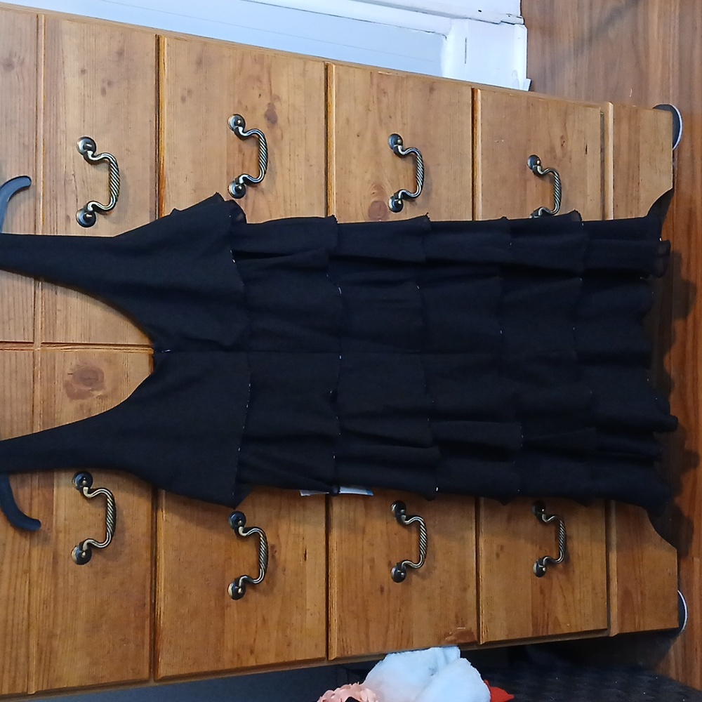 Patra Black Tiered Chiffon Midi Cocktail Dress Size 14